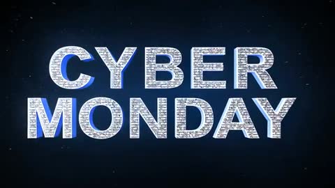 Looping Cyber Monday 3D Glowing Headline with Digital Code Sparks and Futuristic Neon