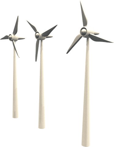 Illustration features three wind turbines beautifully presented on a transparent background, ideal for topics on sustainability and renewable energy. Suitable for environmental projects, green energy campaigns, and educational materials, highlighting innovation in eco-friendly technology.