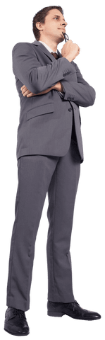 Caucasian Businessman in Thought on Transparent Background