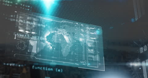 Futuristic Digital Interface with Global Data Processing