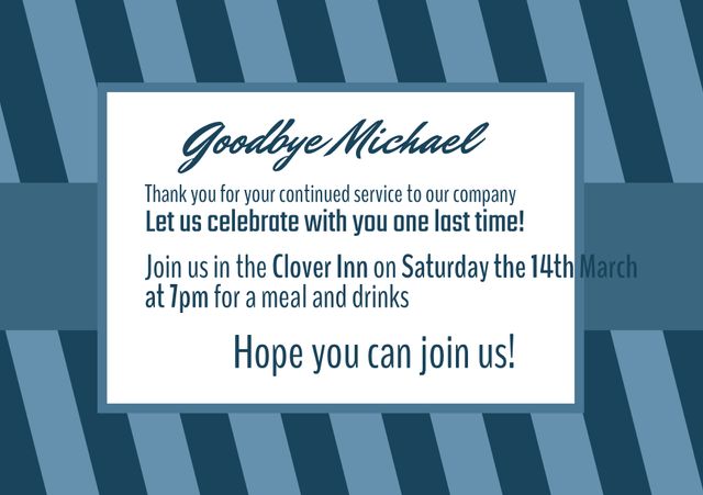 Blue-Striped Farewell Party Invitation Template for Colleague Celebration - Download Free Stock Templates Pikwizard.com