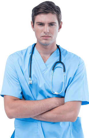 Transparent healthcare professional serious expression crossing arms