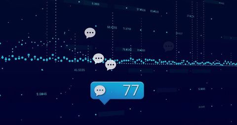 Blue Infographic with Data Points and Chat Indicators on Virtual Dashboard