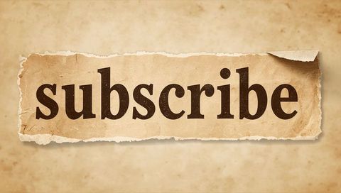 Displaying vintage torn paper subscribe banner on aged parchment with serif typography