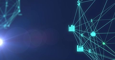 Digital Network Symbols Integrated in Blue Tech Background