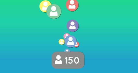 Colorful user icons tracking increasing followers on gradient background