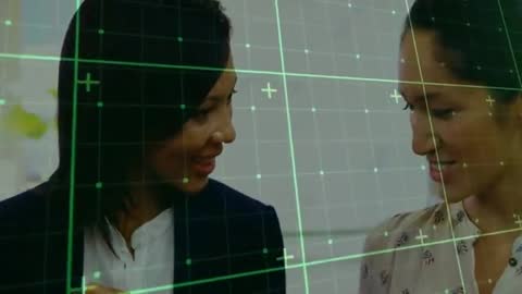 Business Colleagues Collaborating with Innovative Technology Overlay