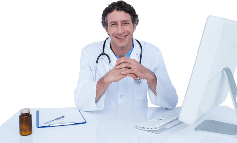 friendly doctor sitting at desk in transparent background - Download Free Stock Videos Pikwizard.com