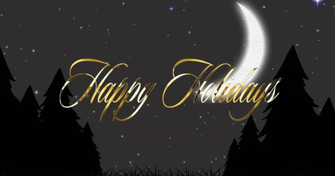 Elegant 'Happy Holidays' Greeting with Moonlit Pine Forest