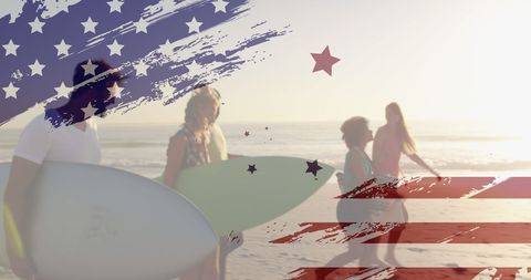 Patriotic Surf Adventure: Friends Enjoy Tropical Coast - Download Free Stock Images Pikwizard.com