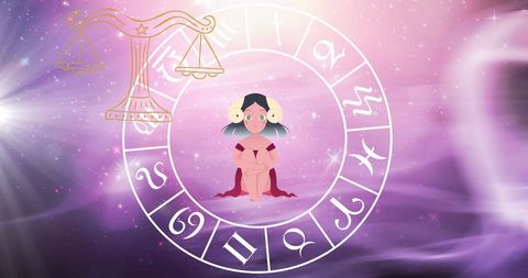 Cartoon Zodiac Symbols Against Mystic Galaxy Background