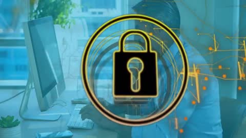 Cybersecurity Tech Trends with Gold Padlock and Business Professional