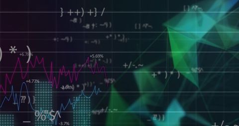 Digital data graphs and statistics on blue abstract background