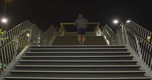 Running up stairs at night in urban environment - Download Free Stock Images Pikwizard.com