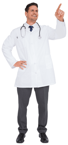 Confident male doctor pointing on transparent background