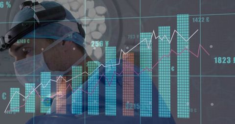 Surgeon Analyzing Overlaid Financial Data in High-Tech Research Lab