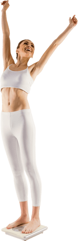 happy woman cheering on transparent fitness scale - Download Free Stock Videos Pikwizard.com