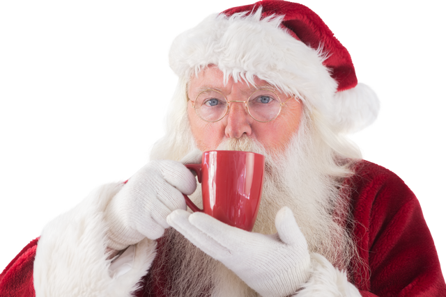 Transparent Santa Claus Drinking Coffee with a Red Cup - Download Free Stock Videos Pikwizard.com