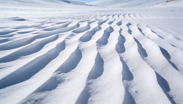 Wind-sculpted Snow Ridges Creating Repeating Ripples and Soft Shadows Across Winter Plain