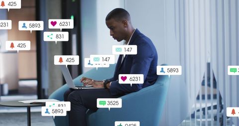 Busy professional managing social media notifications