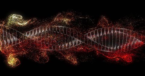 Dynamic dna double helix with glowing particles