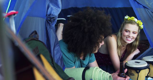 Diverse Friends Enjoying Music in Tent at Outdoor Festival - Download Free Stock Images Pikwizard.com