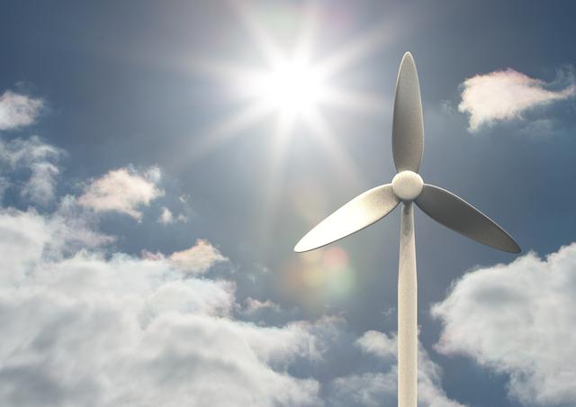 Digital composite image of wind turbine on a sunny day