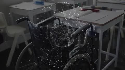 Conceptual Network Sphere Over Wheelchair in Modern Classroom