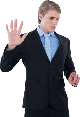 transparent image of businessman using invisible interface with gesture - Download Free Stock Videos Pikwizard.com