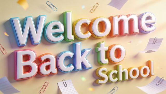 Welcome back to school 3d pastel lettering with lined notebook pages and paper clips
