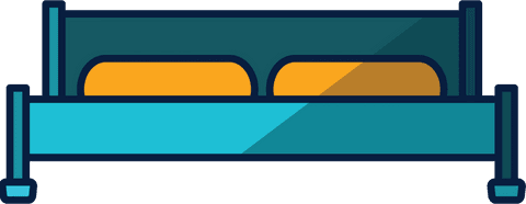 Transparent double bed with yellow pillows illustration