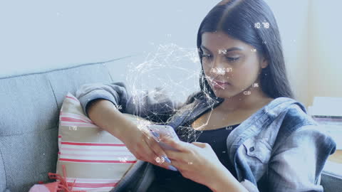 Technology Concept with Woman Using Smartphone and Digital Overlay