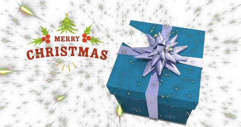 Festive Blue Christmas Gift Box with Merry Christmas Greeting