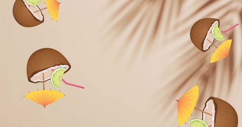 Tropical coconut cocktail design with palm leaf shadow