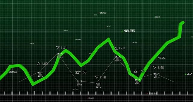 Green Analytics Line Graph on Dark Grid Background