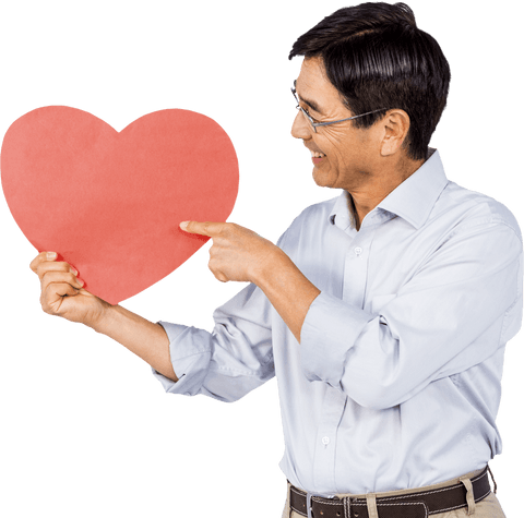 Senior Man Transparent Holding Heart Symbolizes Love Romance