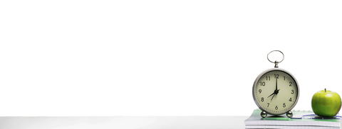 Digital Illustration of Desk with Clock and Apple on Transparent Background