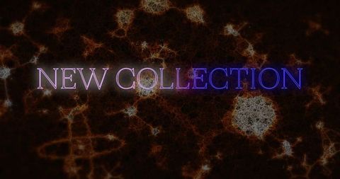 Neon new collection banner with fractal filaments, glowing nodes and cosmic gradient