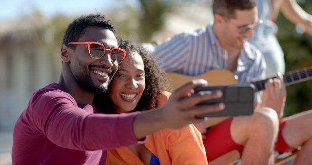 Friends Enjoying Beach Day Taking Selfie Together - Download Free Stock Images Pikwizard.com