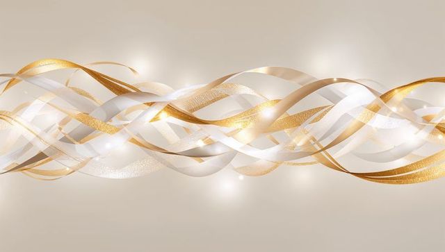 Weaving Gold and Pearl White Ribbons Forming Elegant Metallic Wave Banner