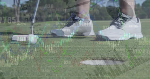 Business and Sport Fusion: Golfer with Financial Data Overlay
