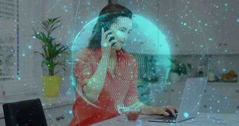 Businesswoman Integrating Technology in Home Office Environment