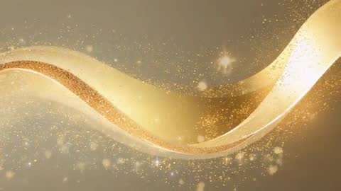 Shimmering golden ribbon sweeping across glittering background with sparkling dust