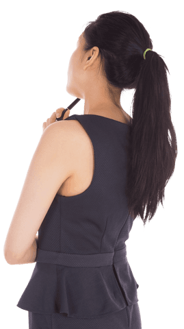 Contemplating Businesswoman on Transparent Background