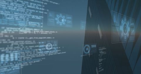 Holographic Data Monitors Analyzing Skyscraper - Download Free Stock Images Pikwizard.com