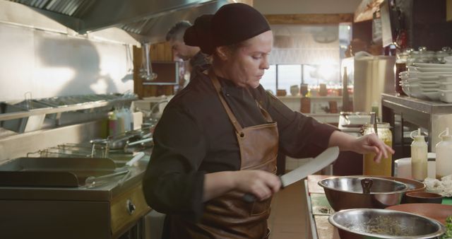 Female Chef in Professional Kitchen Preparing Gourmet Dish - Download Free Stock Images Pikwizard.com