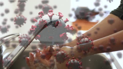 Washing Hands with Floating Covid-19 Cell Animation for Safety Awareness