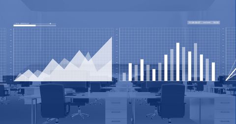 Financial Data Visualization Over Modern Office Environment - Download Free Stock Images Pikwizard.com