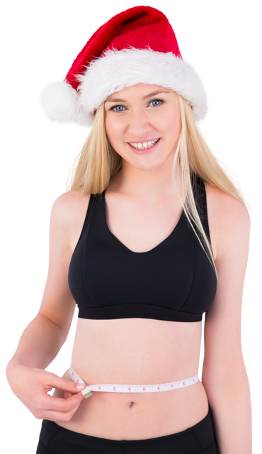 Fit Festive Young Blonde Measuring Waist with Transparent Background - Download Free Stock Videos Pikwizard.com