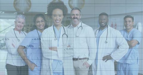 Healthcare Team in Clinic with Analytics Concept Overlay